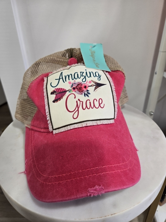 Accessories - Pink 'Amazing Grace' Distressed Trucker Hat